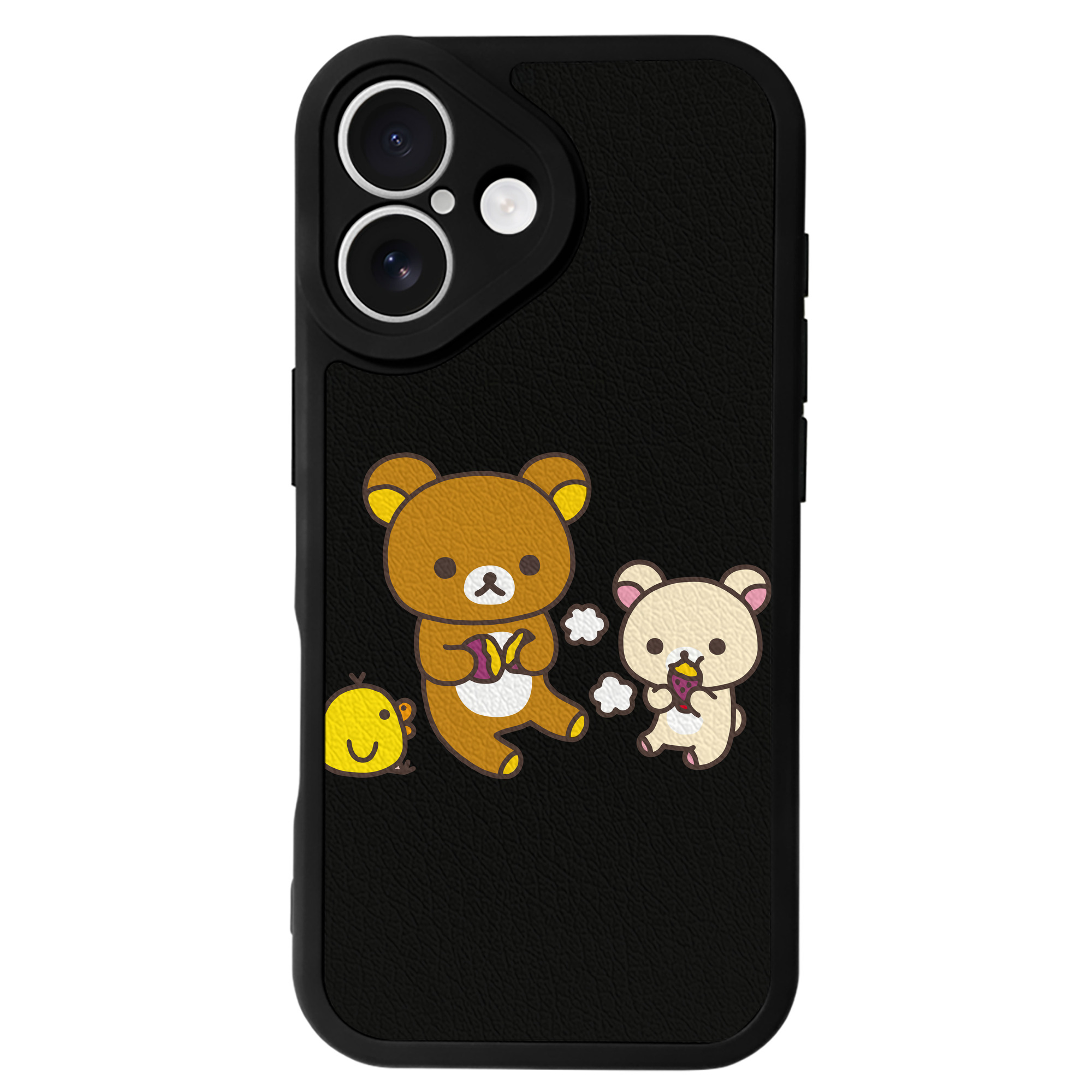 （画像用） リラックマ リラックマ キイロイトリ Rilakkuma Korilakkuma Kiiroitori 【iPhone 16シリーズ対応】シリコンスマホケース（レザー調） 材質：シリコン